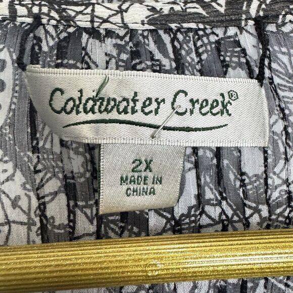 Coldwater Creek Floral Button Up Shirt 2x Chiffon Topper Black Roll Tab Sleeves - Picture 7 of 9